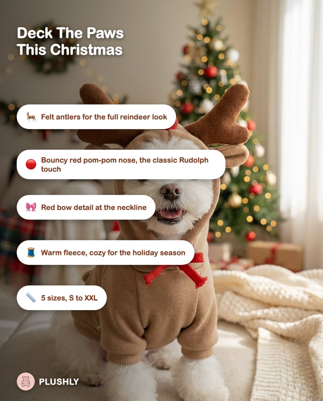 Rudolph Reindeer Costume Hoodie for Dogs