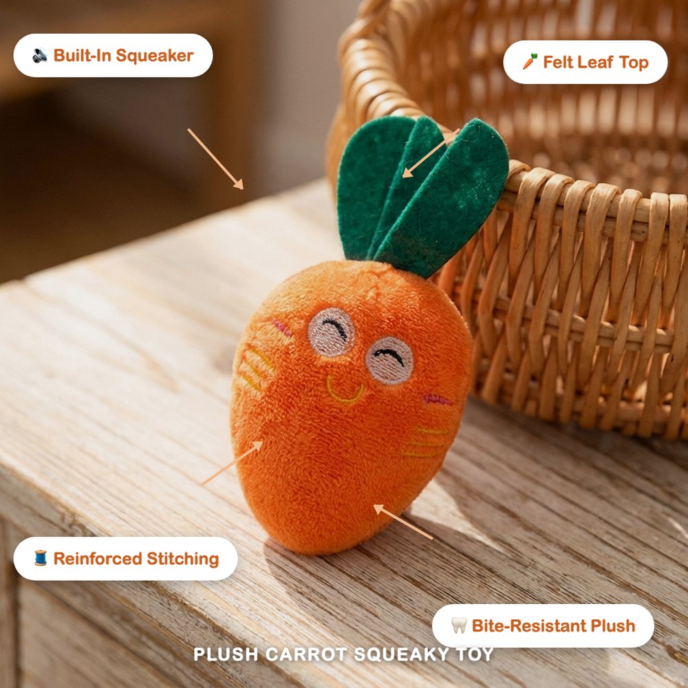 Plush Carrot Squeaky Toy for Dogs & Cats