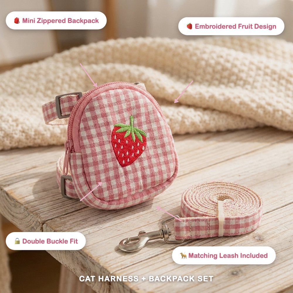 Cat Harness & Leash Set with Mini Fruit Backpack