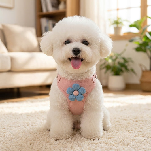 No-Pull Step-In Harness & Leash Set with Flower Accent