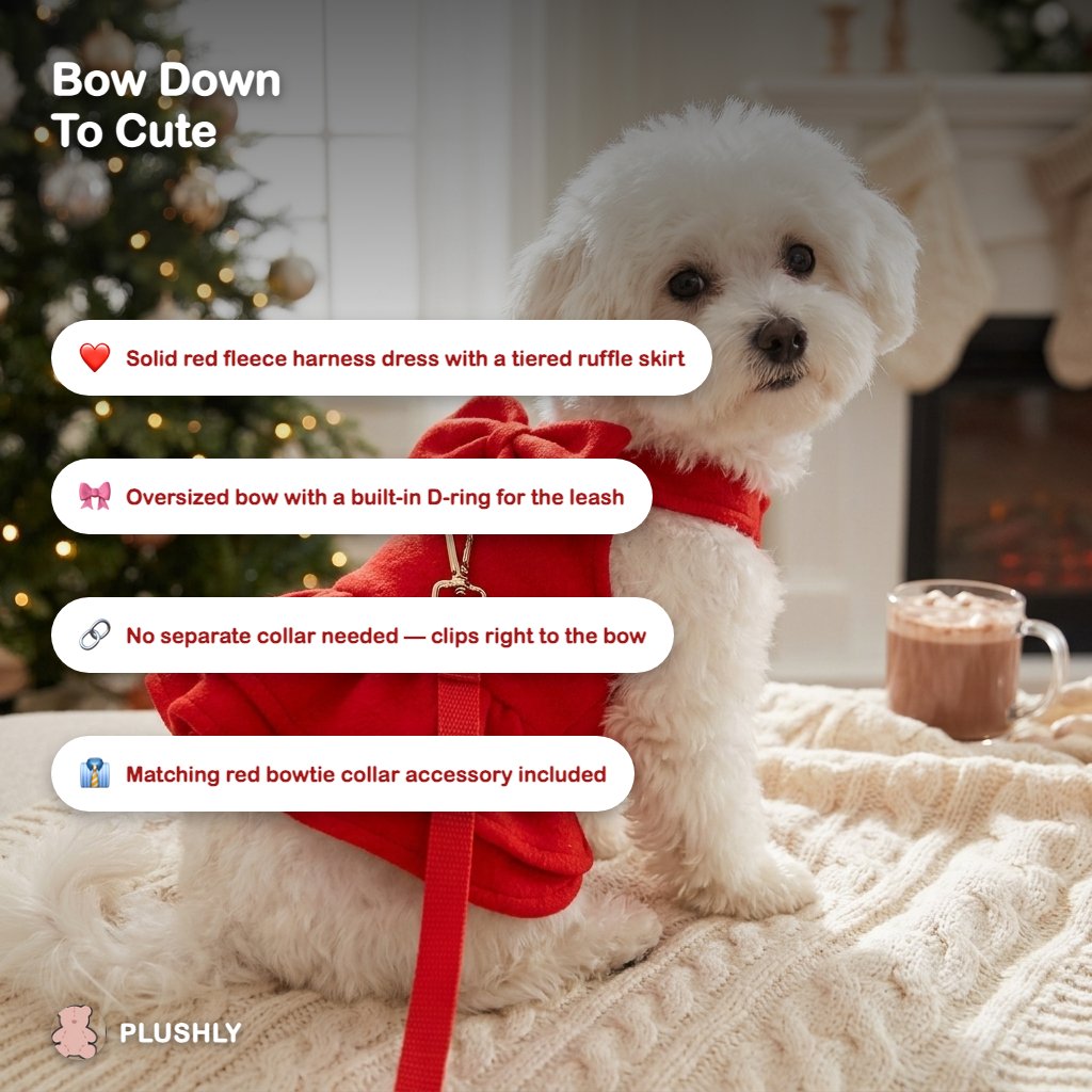 Red Bow Harness Dress & Leash Set