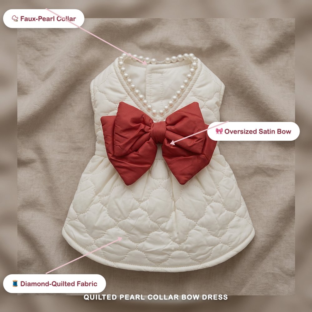 Quilted Pearl Collar Bow Dress