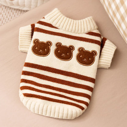 Striped Bear Patch Sweater for Dogs  Collection: Cozy Layers