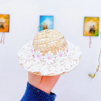 Spring and Summer Lace Flower Hat Cat Dog Sun Shade Straw Hat Pet Clothes Puppy Accessories Small Dog Hat Hats For Dogs Cats