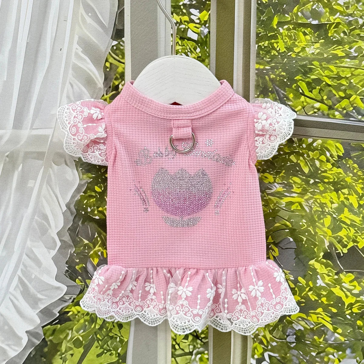 Rhinestone Bear Lace Flutter Dress