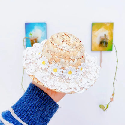 Spring and Summer Lace Flower Hat Cat Dog Sun Shade Straw Hat Pet Clothes Puppy Accessories Small Dog Hat Hats For Dogs Cats