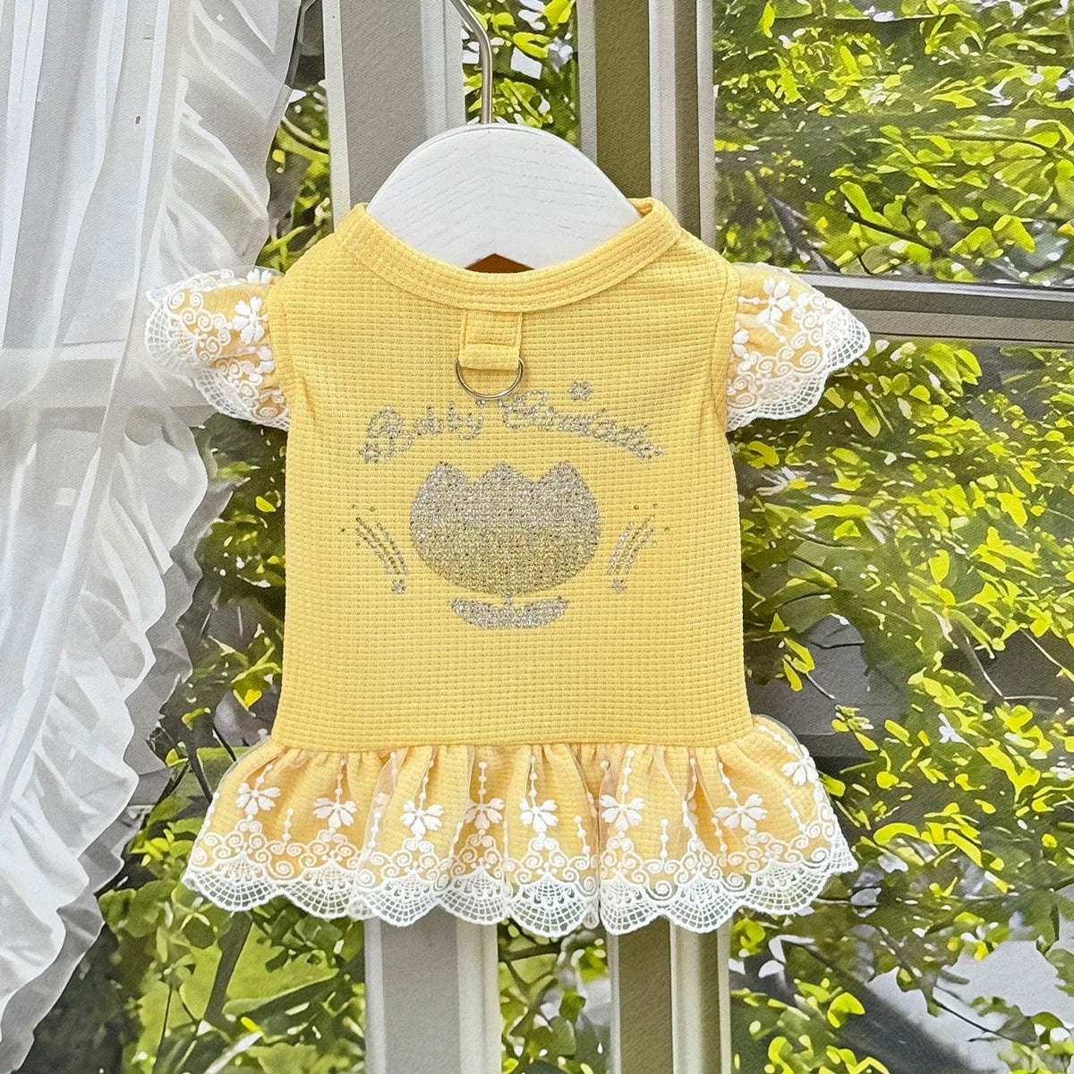 Rhinestone Bear Lace Flutter Dress