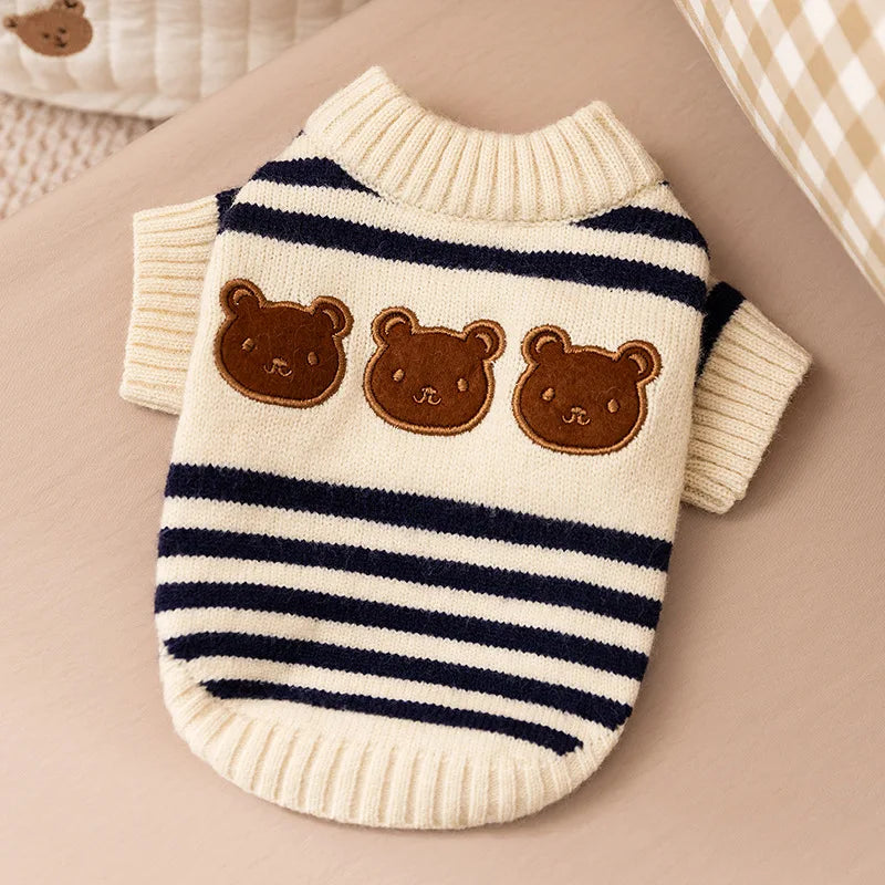 Striped Bear Patch Sweater for Dogs  Collection: Cozy Layers