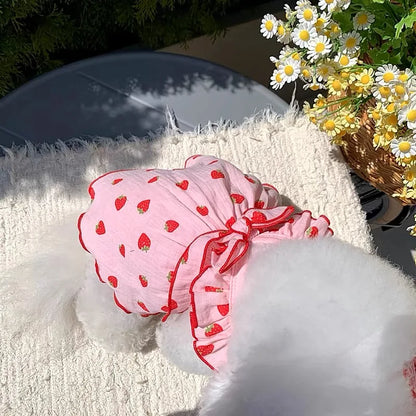 Strawberry Print Cotton Dress for Dogs