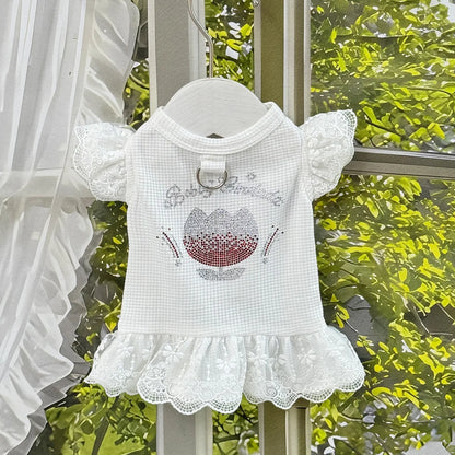 Rhinestone Bear Lace Flutter Dress