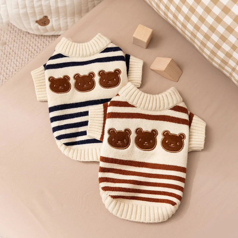 Striped Bear Patch Sweater for Dogs  Collection: Cozy Layers