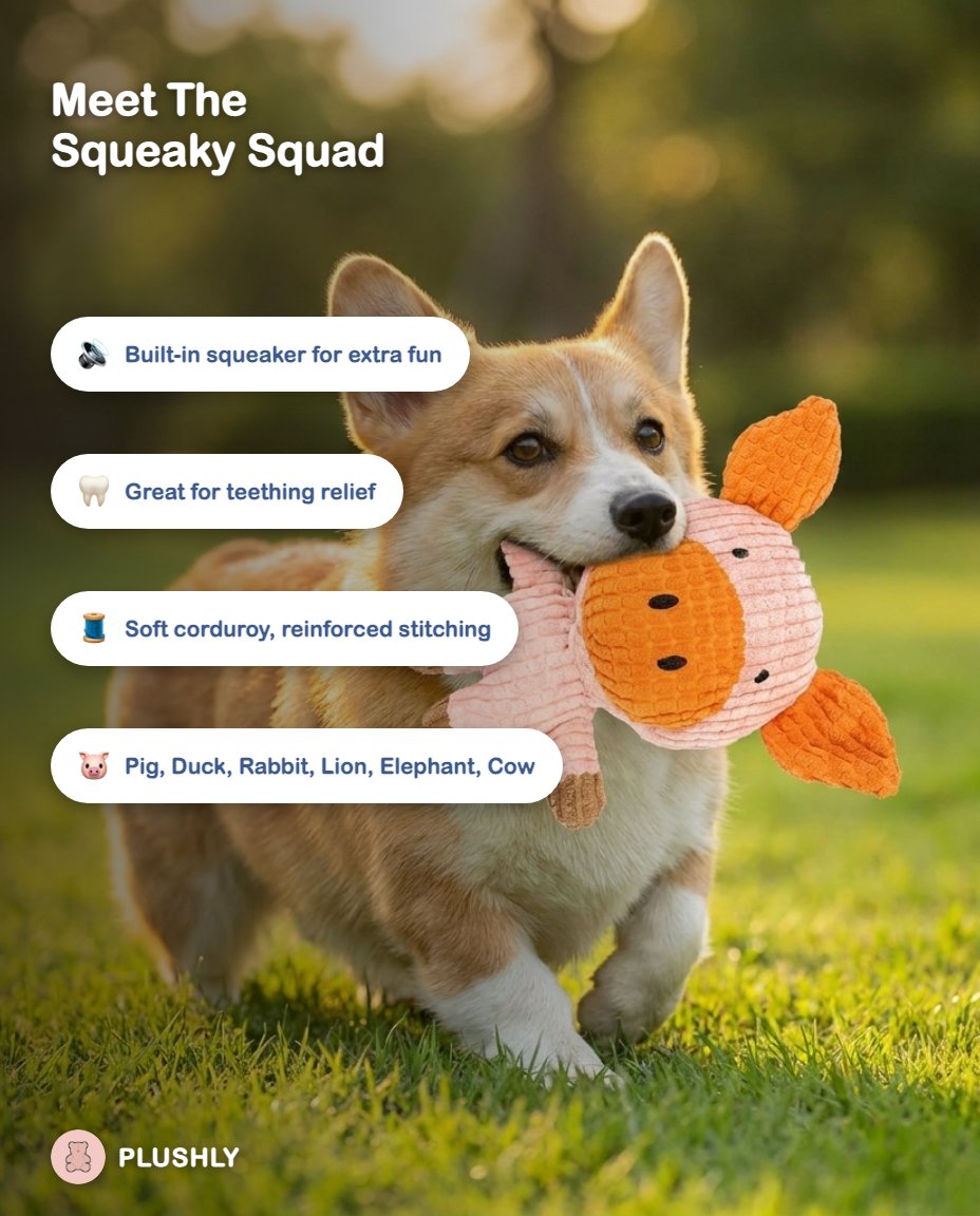 Corduroy Animal Squeaky Plush Toy