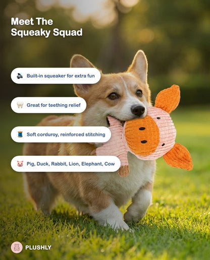 Corduroy Animal Squeaky Plush Toy