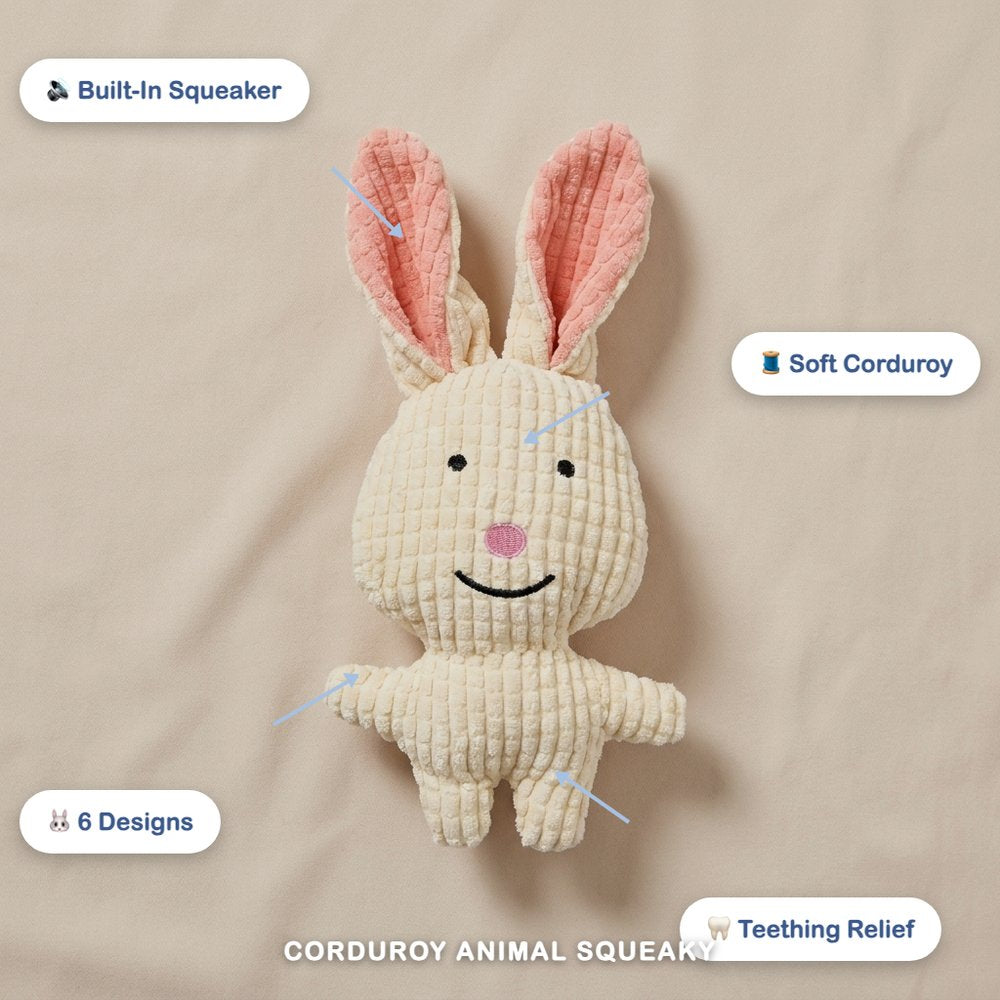 Corduroy Animal Squeaky Plush Toy