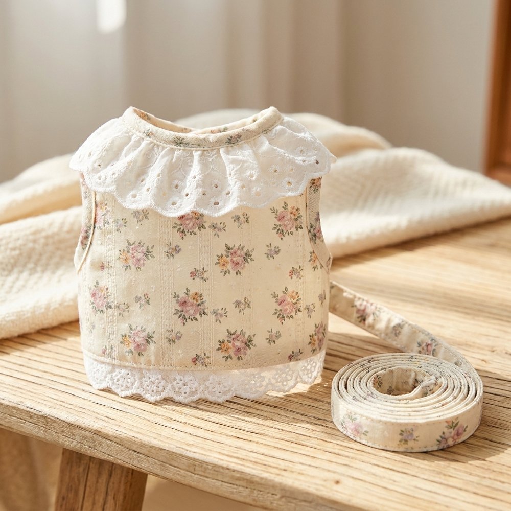 Sweet Lace Floral Plaid Harness & Leash Set