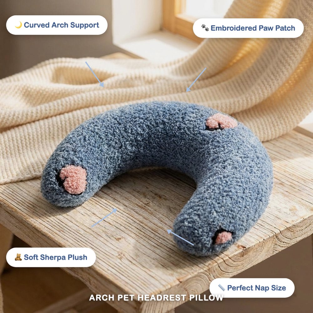 Cozy Arch Pet Headrest Pillow — Soft Curved Neck Support