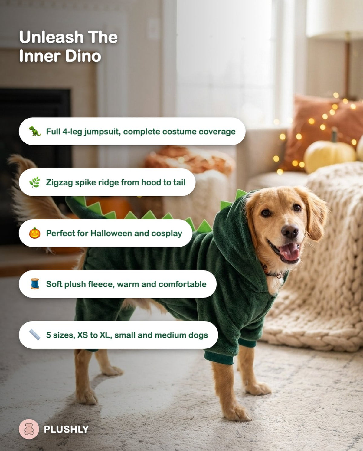 Spiky Dino Costume Onesie for Dogs