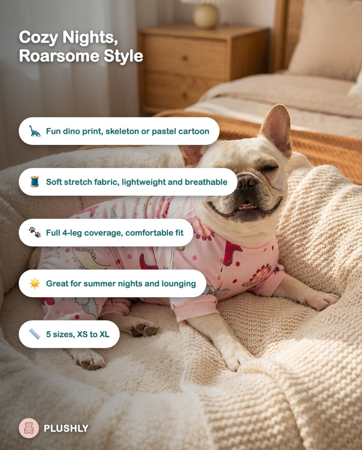 Dino Print Stretch Pajamas for Dogs