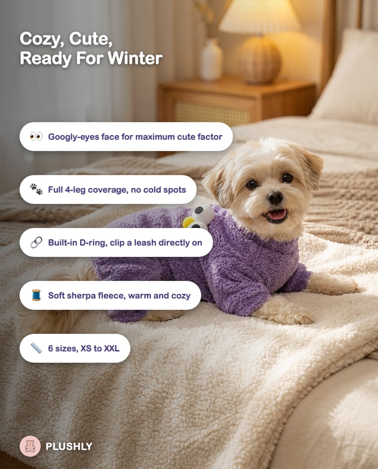 Big-Eyes Sherpa Fleece Jumpsuit for Dogs
