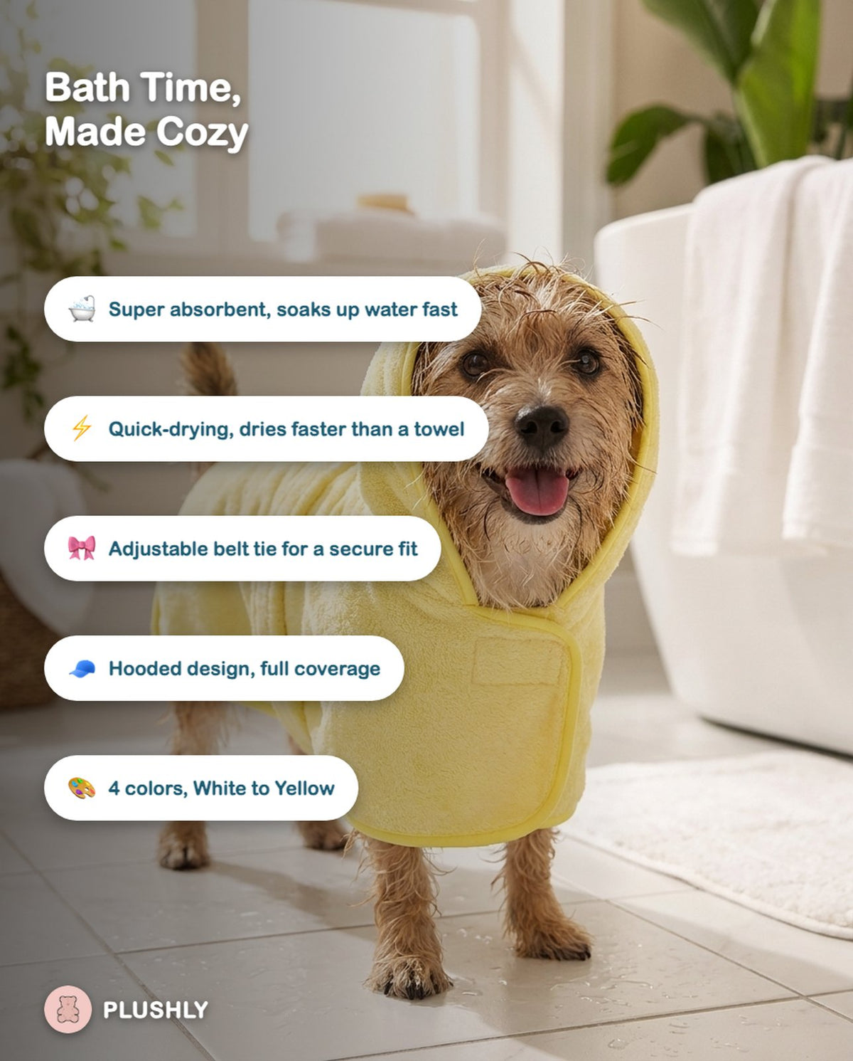 Quick-Dry Hooded Bath Robe for Dogs