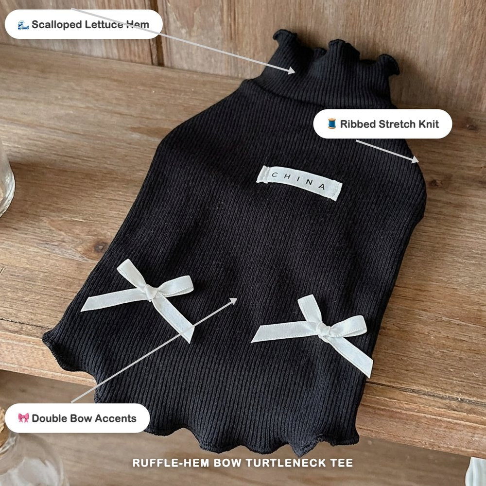 Ruffle-Hem Bow Turtleneck Tee