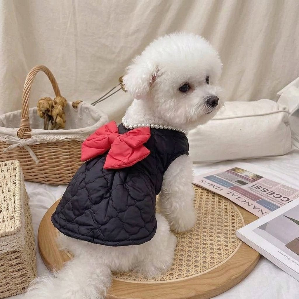 Quilted Pearl Collar Bow Dress