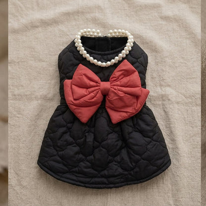 Quilted Pearl Collar Bow Dress