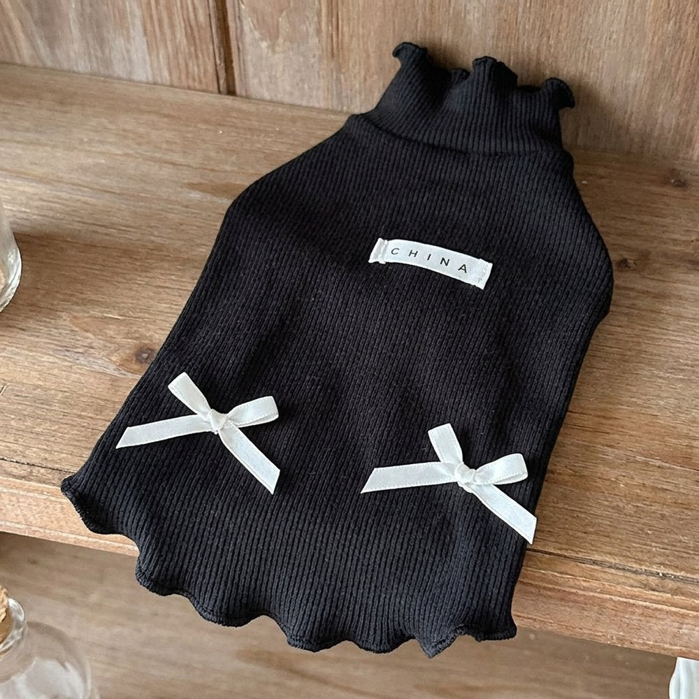 Ruffle-Hem Bow Turtleneck Tee