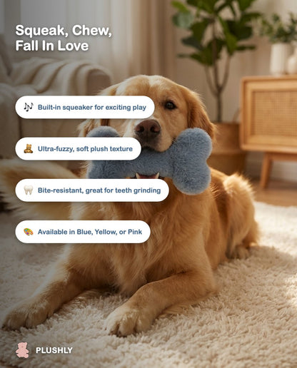 Fuzzy Heart Bone Plush Dog Toy