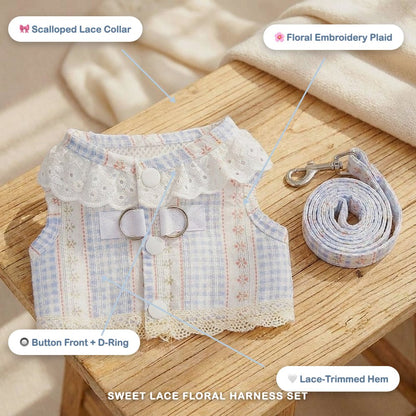 Sweet Lace Floral Plaid Harness & Leash Set
