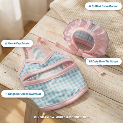 Gingham Swimsuit & Bonnet Set