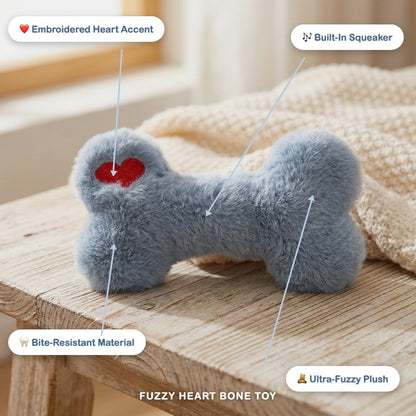 Fuzzy Heart Bone Plush Dog Toy