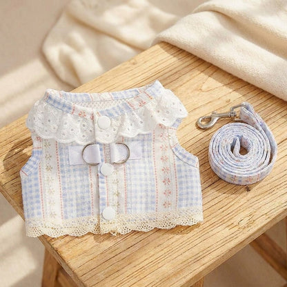 Sweet Lace Floral Plaid Harness & Leash Set