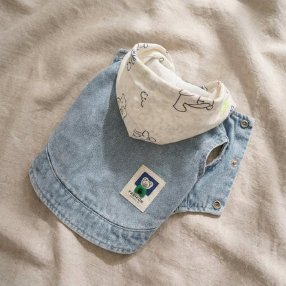 Denim Bear Patch Hoodie Vest