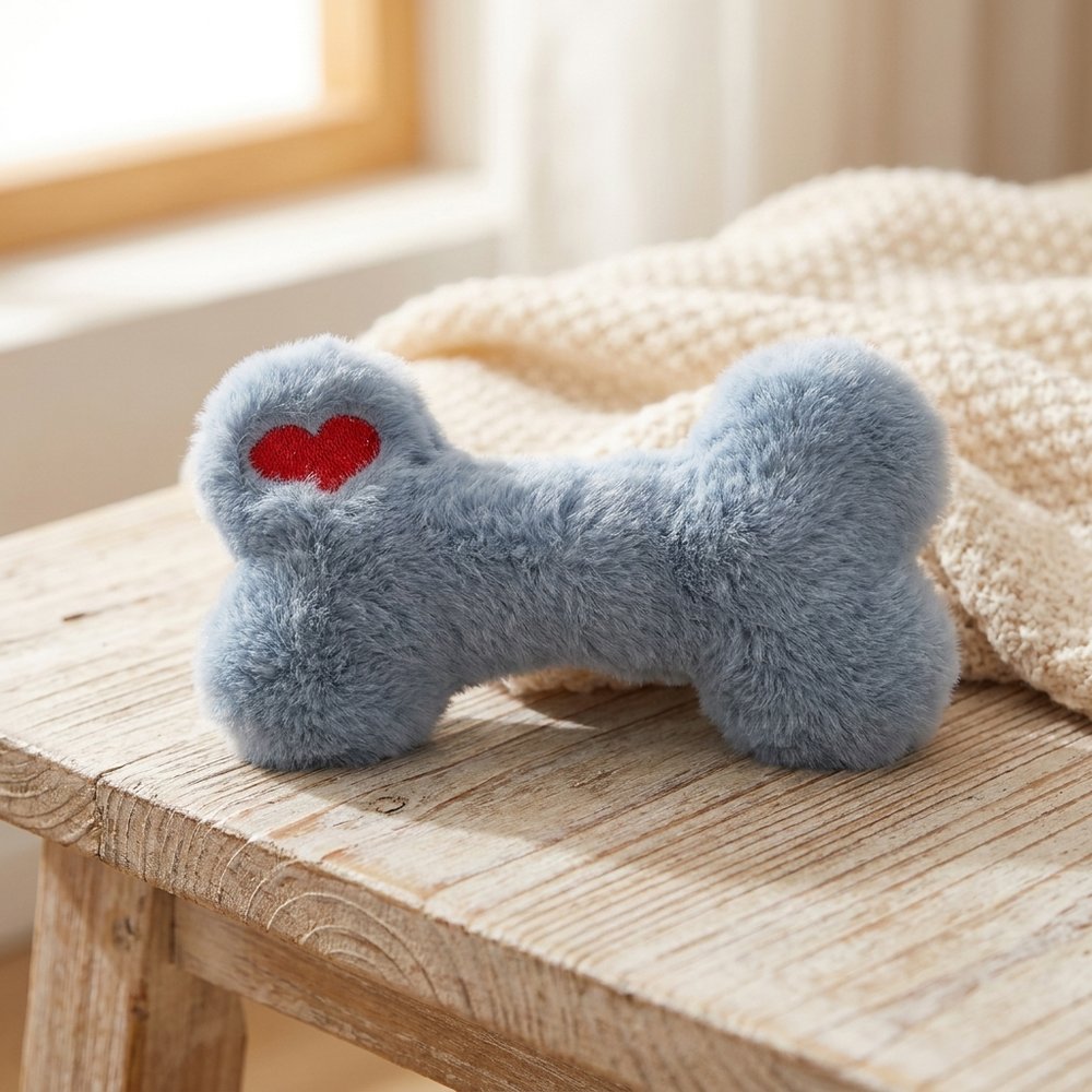 Fuzzy Heart Bone Plush Dog Toy