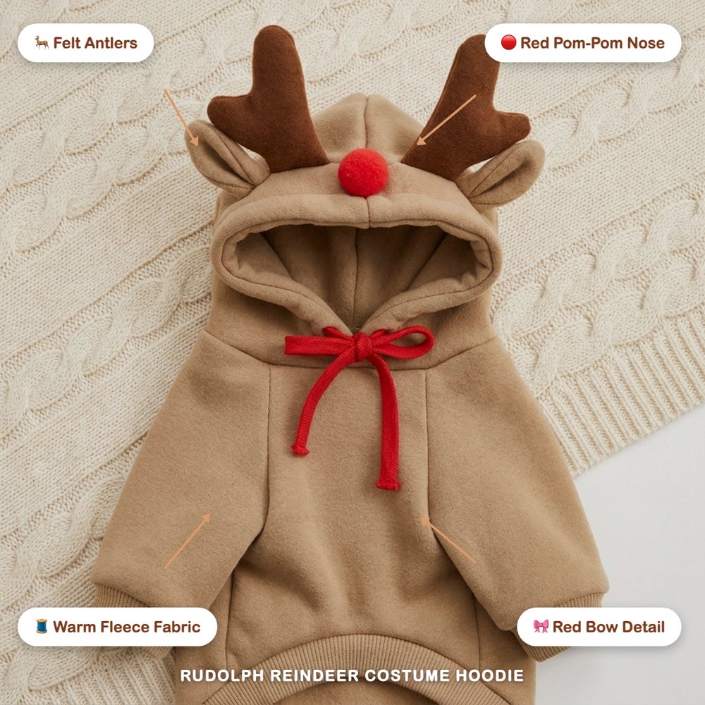 Rudolph Reindeer Costume Hoodie for Dogs