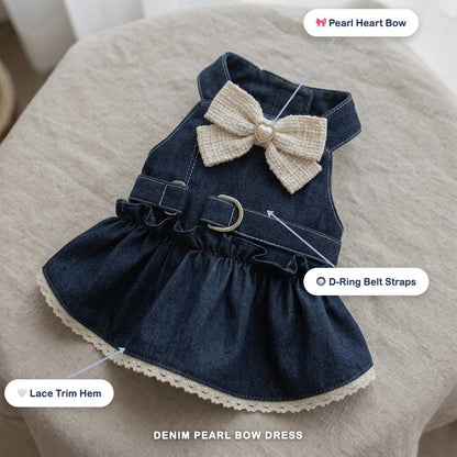 Denim Pearl Bow Dress