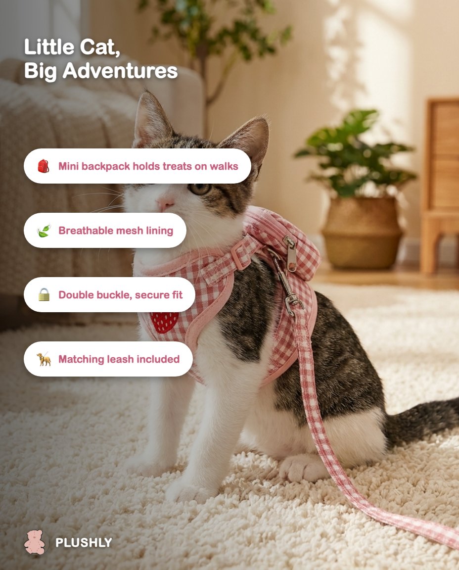 Cat Harness & Leash Set with Mini Fruit Backpack