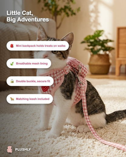 Cat Harness & Leash Set with Mini Fruit Backpack