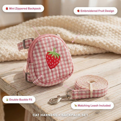 Cat Harness & Leash Set with Mini Fruit Backpack