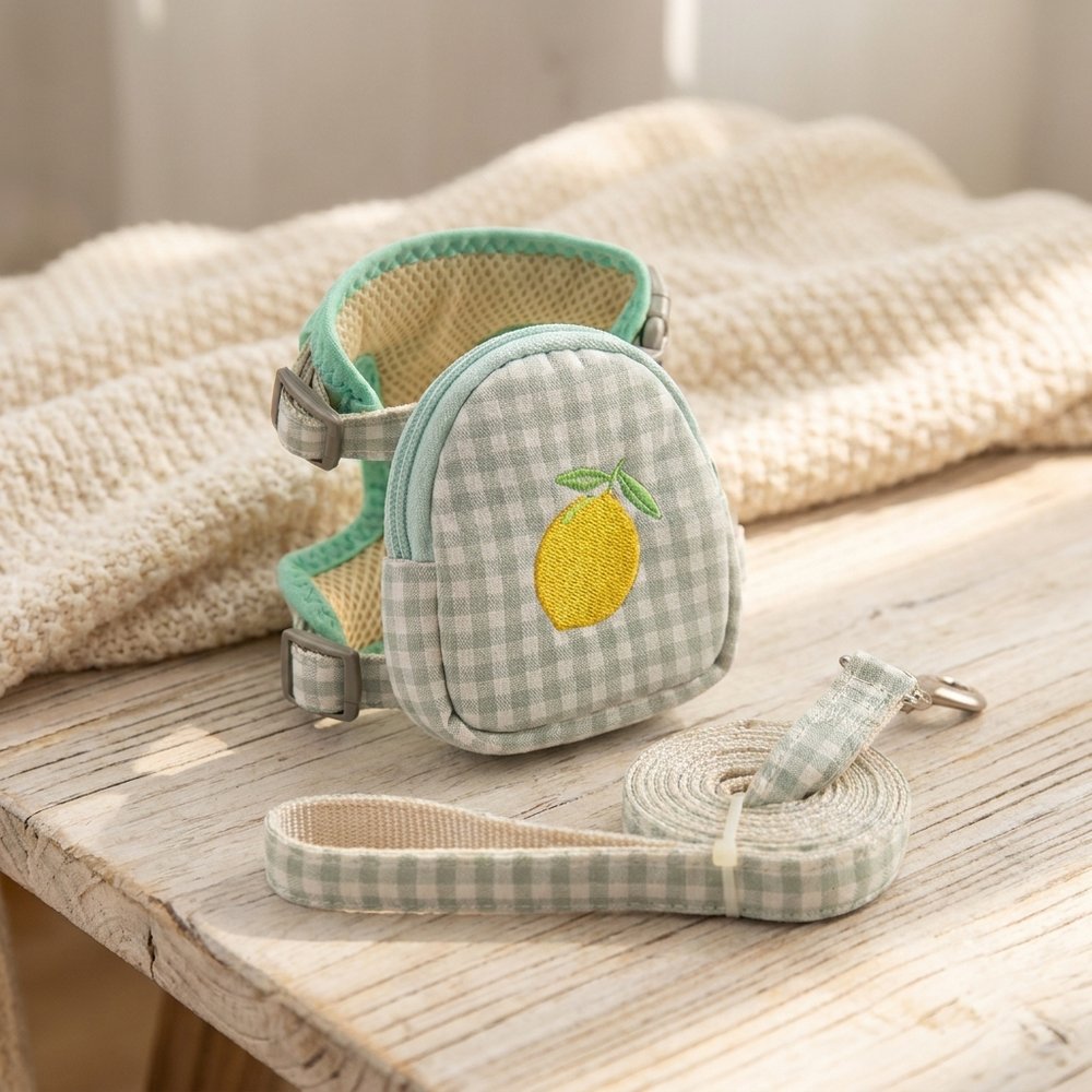 Cat Harness & Leash Set with Mini Fruit Backpack