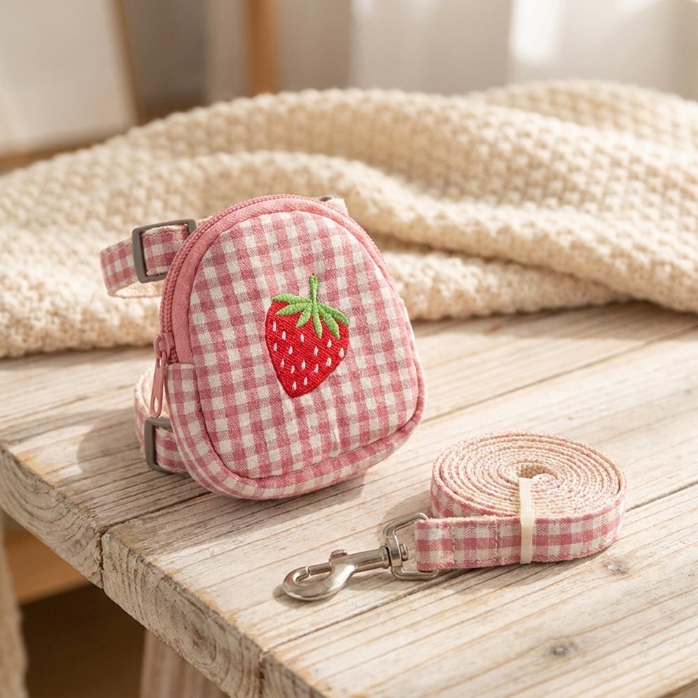 Cat Harness & Leash Set with Mini Fruit Backpack