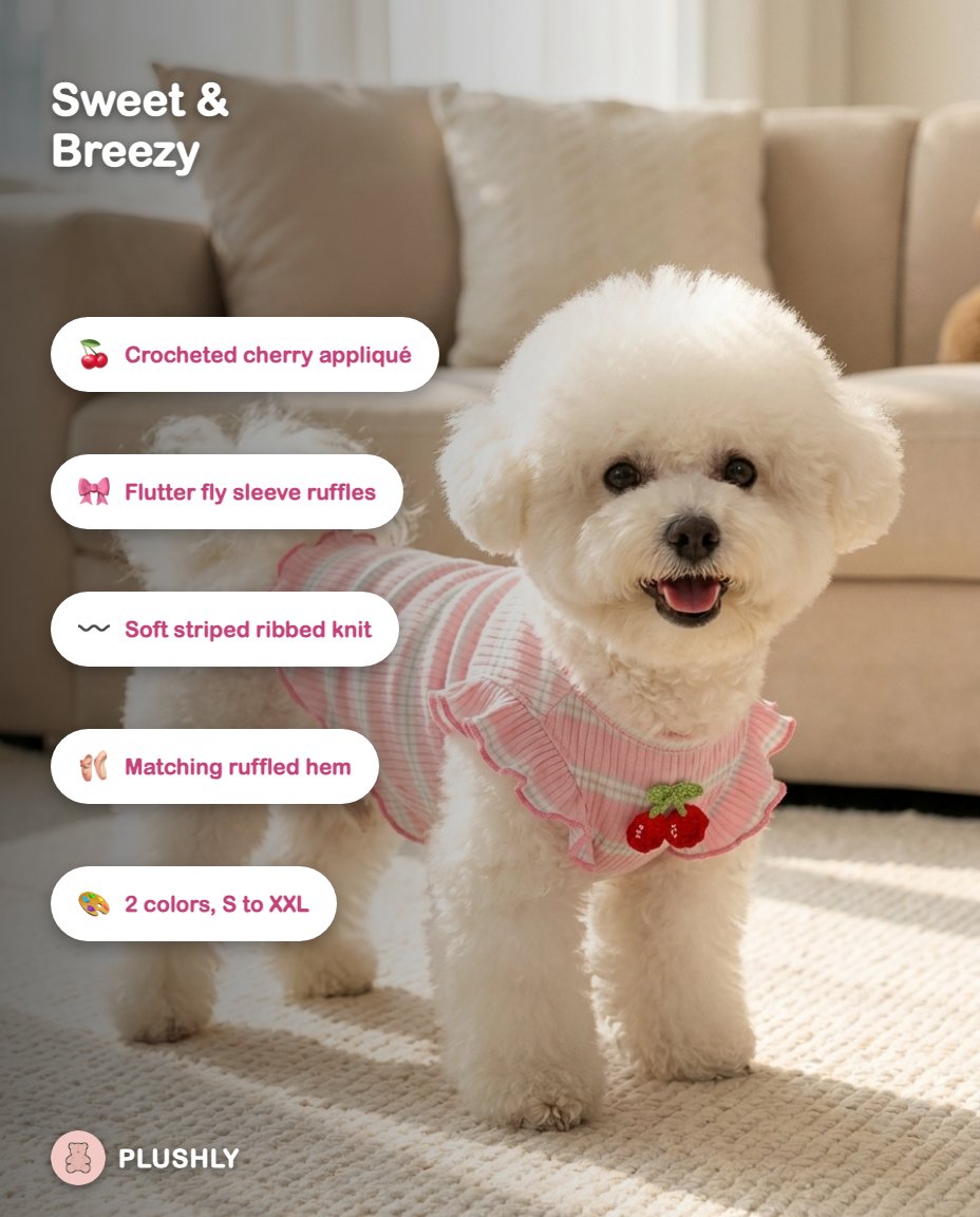 Striped Cherry Ruffle Vest for Dogs