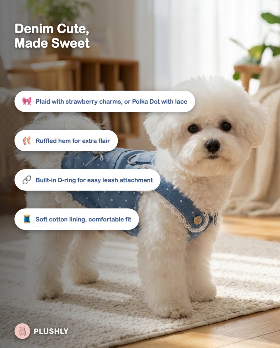 Denim Polka Dot Ruffle Dress for Dogs