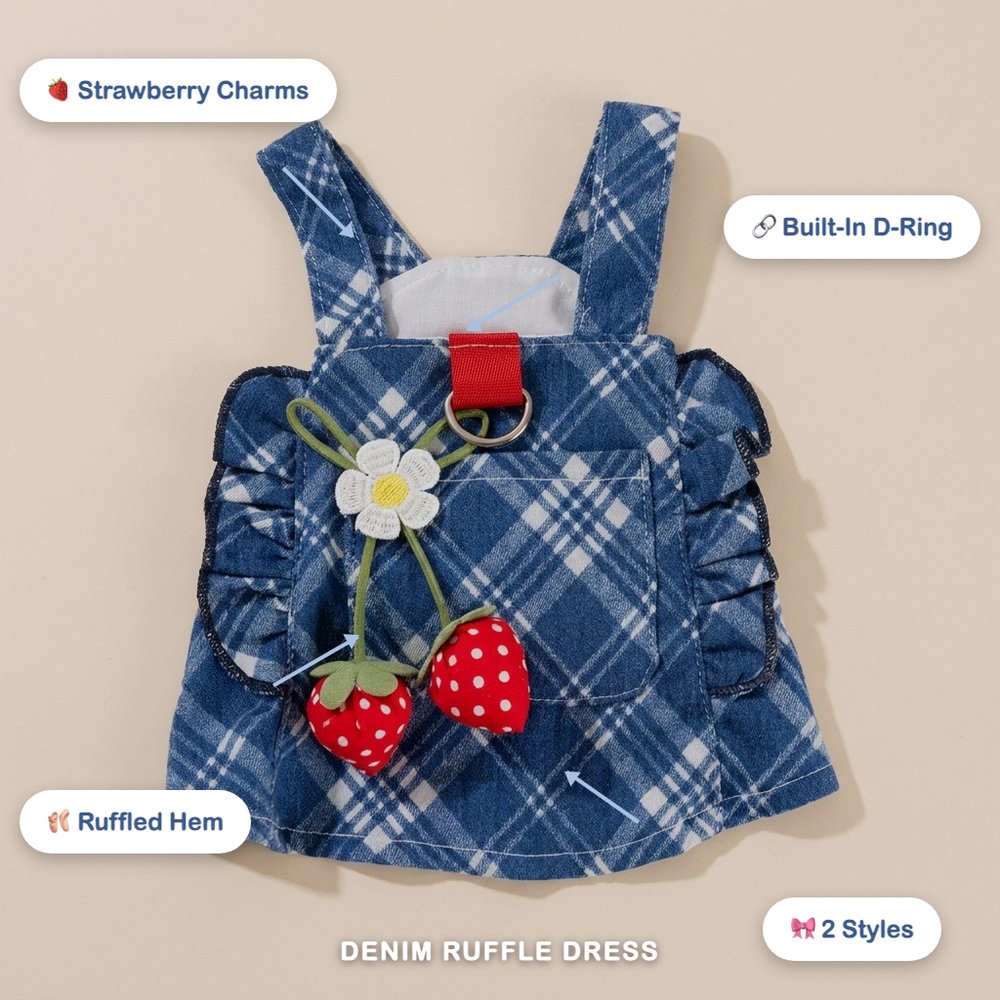 Denim Polka Dot Ruffle Dress for Dogs