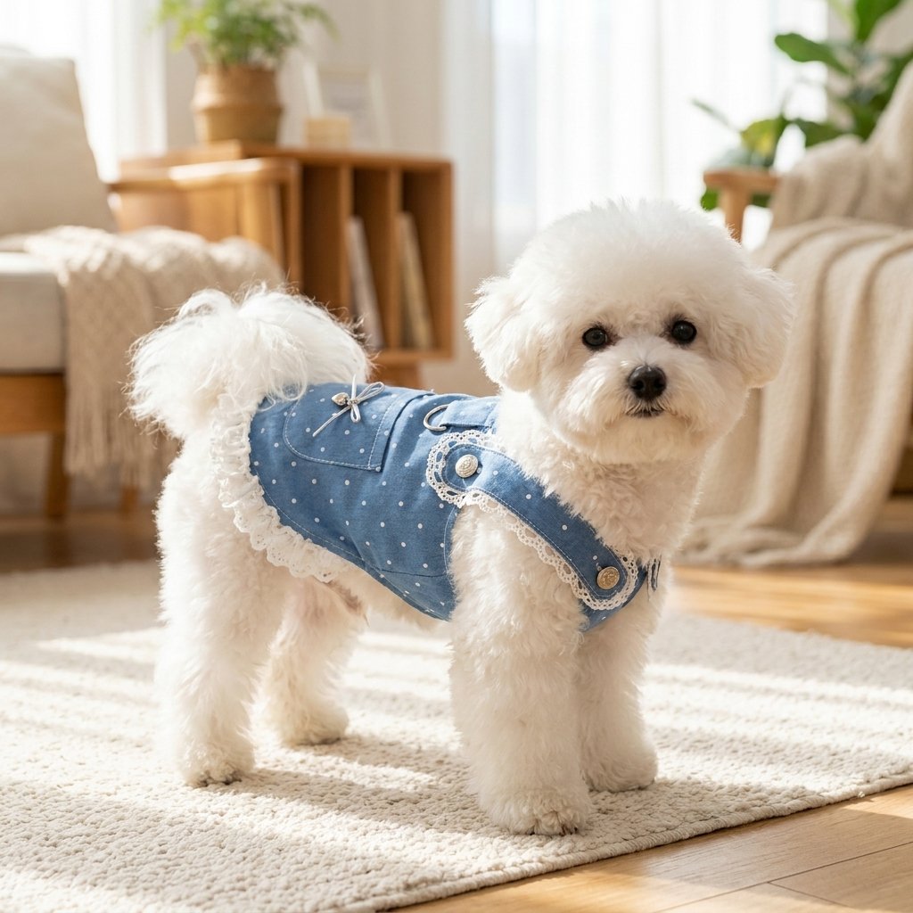 Denim Polka Dot Ruffle Dress for Dogs