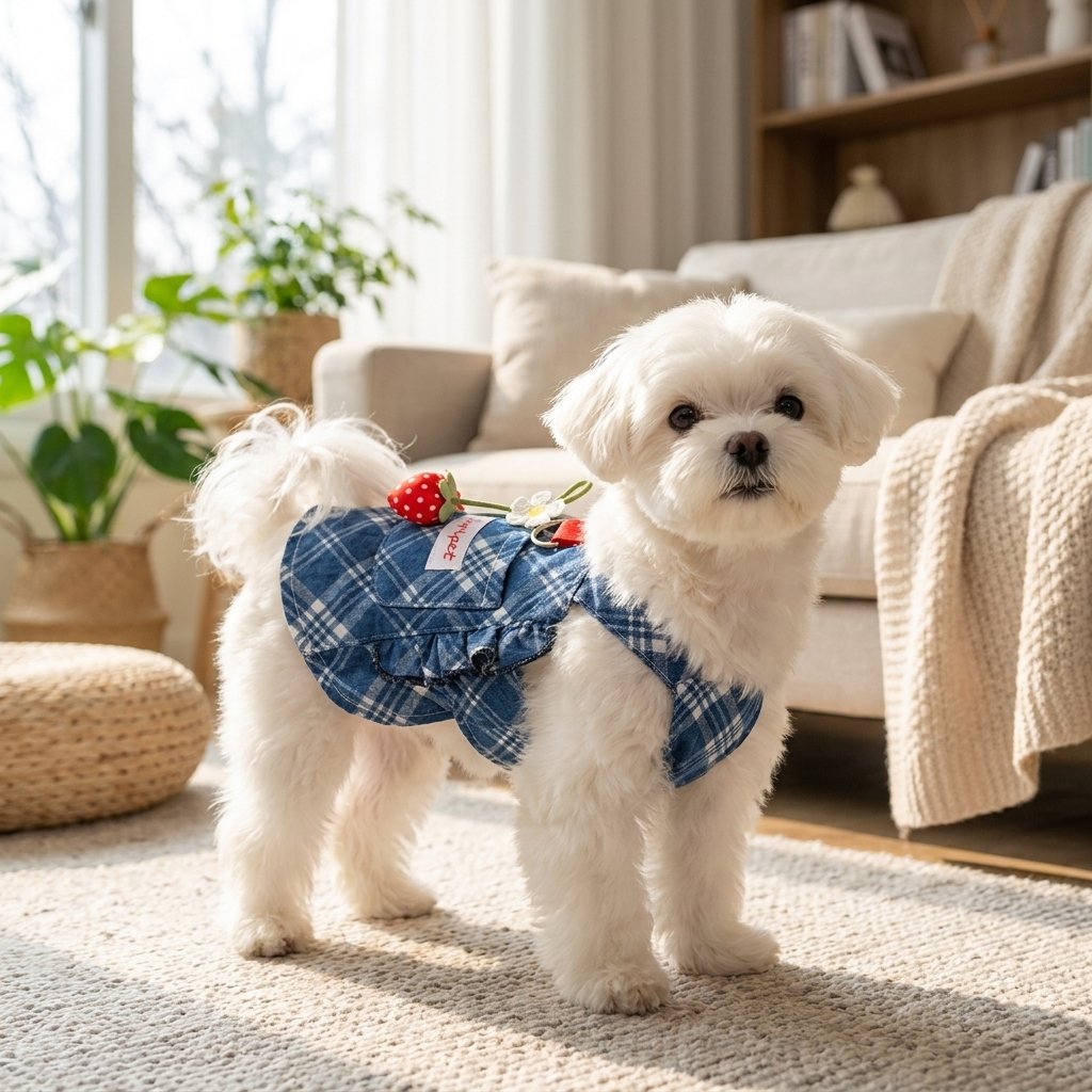 Denim Polka Dot Ruffle Dress for Dogs
