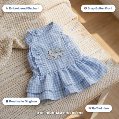 Blue Gingham Dog Dress with Built-In Harness Ring