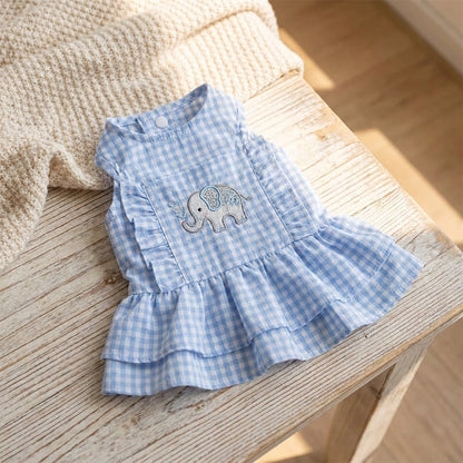 Blue Gingham Dog Dress with Built-In Harness Ring