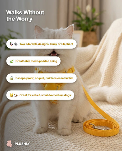 No-Pull Duck & Elephant Cat Harness & Leash Set